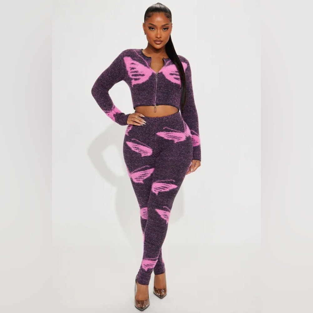 Butterfly Purple and Pink Knit Two-Piece Set
